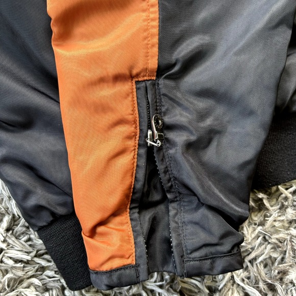 HARLEY DAVIDSON BLACK & ORANGE NYLON FULL ZIP BOMBER JACKET MEN'S SIZE XL - Picture 8 of 8